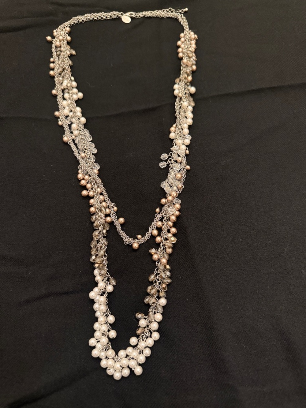 Multi-Strand Pearl & Bead Necklace with Crystal  and silver detail